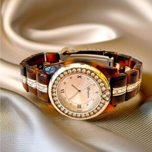 Brighton tortoise shell and shiny rhinestones silver watch new battery .  NWOT